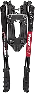 24'' FOLDABLE POWER GRIP BOLT CUTTER/easy to fit in a 17in tool bag/easy release buttons/heat treated handles with rubber grips/heavy-duty cutting strength/high leverage gear