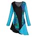 Women's Tunic Top - Blue And Black Flowers Shirt - Asymmetrical Hem
