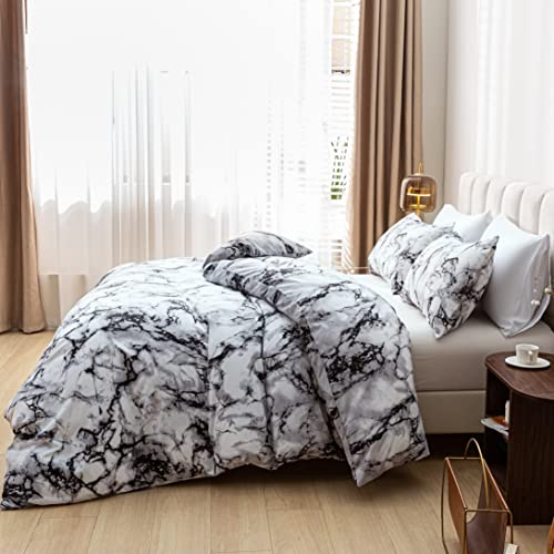 Smoofy Queen Marble White Comforter Set, White Marble Pattern Printed