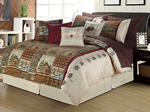 Cabin Wildlife Queen Comforter Bedding 12 Piece Set with Bed Sheets Rustic Lodge Ducks Moose
