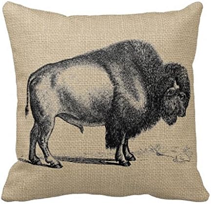 Rustic Vintage Line Art Buffalo Pillow Case 18" * 18"