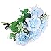 Parts3A 11 Branch 6 Heads Artificial Silk Fake Flowers Leaf Rose Leaf Home Bridal Wedding Party Festival Bar or Yard Decoration. (light blue)