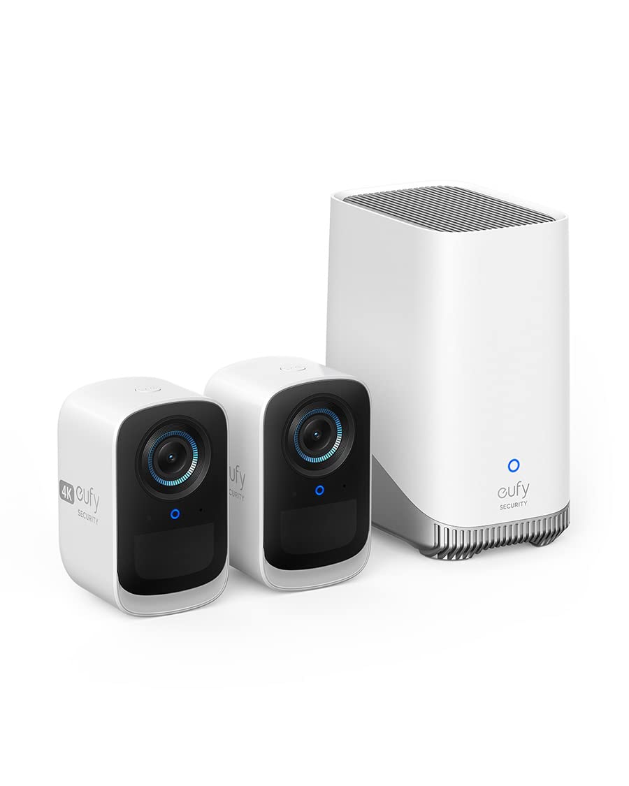 eufy security S300 eufyCam 3C 2-Cam Kit Security Camera Outdoor Wireless, 4K Camera, Expandable Local Storage Up To 16TB, Face Recognition AI, Spotlight, Color Night Vision, No Monthly Fee (Renewed)