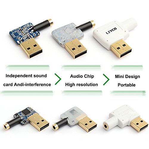 LZYCO USB External Stereo Sound Audio Adapter connector with 3.5mm Speaker/Headphone and Microphone Jacks in white color