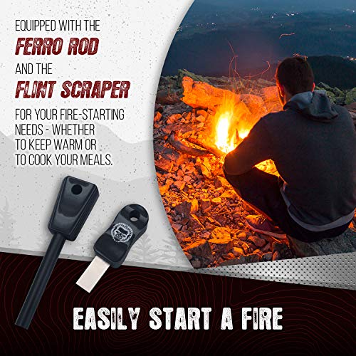 Survival Camping Knife | Fixed Blade Hunting Knife with Sheath | Bowie Knife with Fire Starter, G10 Scraper & Paracord | Bushcraft Outdoor Military Knife |Full Tang Tactical Survival Knife Kit in Box