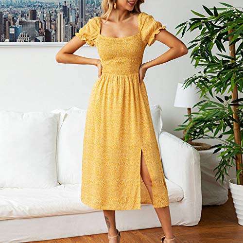 Witspace Women Summer Printing Ruffles Short Sleeve Dress Evening Party Dress