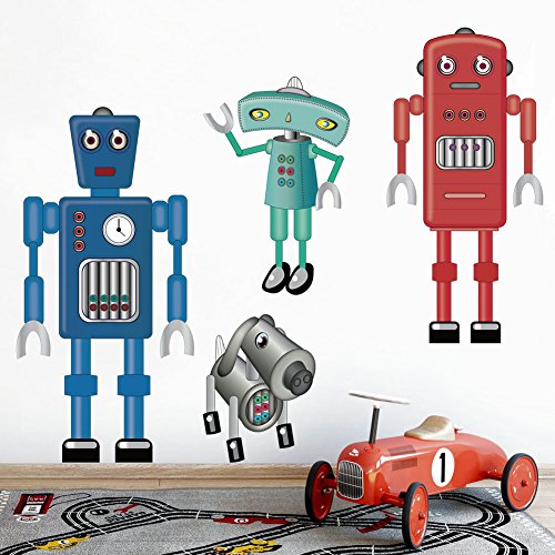 DecalMile Cartoon Robot Wall Stickers Removable DIY Wall Decals Murals For Kids Children's Room Nursery