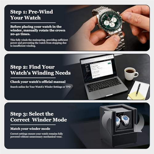 Mcbazel Double Automatic Watch Winder Box, Automatic Watch Display Storage Rotation Wristwatch Box with 2 Slots-Black
