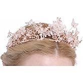 Yunyuebridal Bridal Crown Baroque Pearl Rhinestone Tiara Butterfly Headband Wedding Hair Accessories Princess Tiara