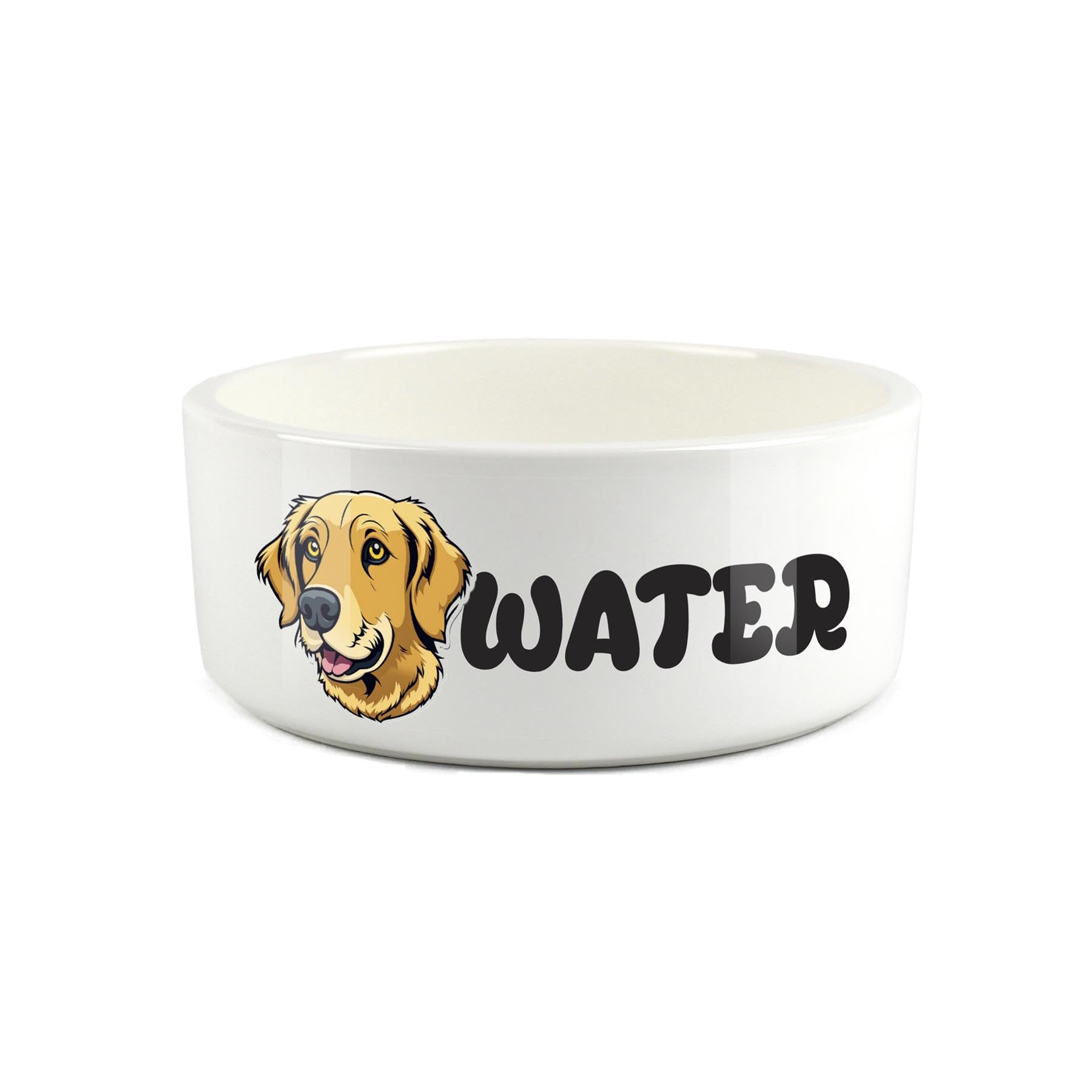 Golden Retriever Pet Bowl - Cartoon Dog Portrait Large Ceramic Water Bowl - Novelty White Water Dish For Dogs