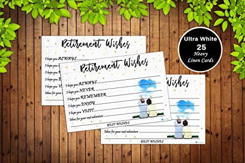 25 Retirement Party Advice Well Wish Card For Men or Women Retired Supplies and Decorations, Happy Retiree Celebration Gift Bucket List Wish Jar, Funny Personalized Officially Retired Linen Card Set