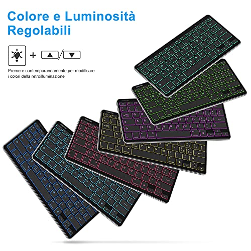 OMOTON Tastiera Bluetooth Compatibile con iPad ed iPhone, Tastiera Mini Portatile con Retroilluminazione, Ricaricabile e Retroilluminata, Luce Regolabile, Nera