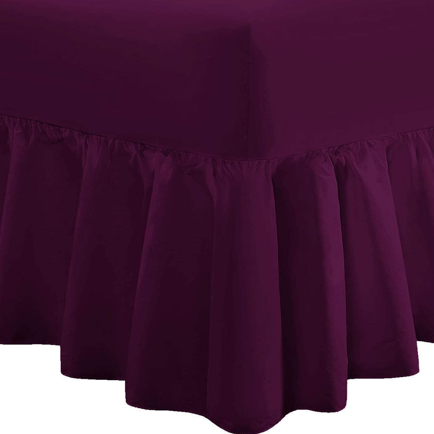 DTEX HOMES Luxury Extra Deep Frilled Valance Fitted Sheets, Single - Purple