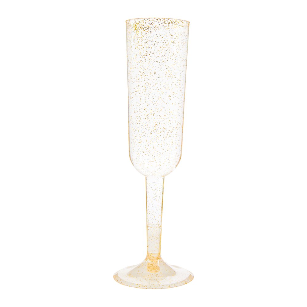 Unique Gold Glitter Sparkle Festive Champagne Flutes (4ct) - 7 oz. - Elegant Plastic Drinkware for Birthday, Anniversary, New Years Eve & Holiday Celebrations