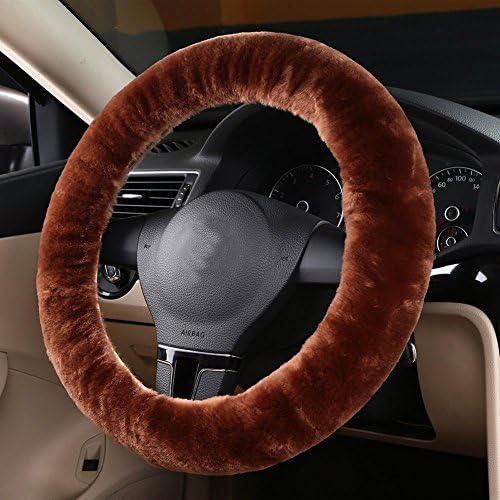 GOSTAR 3PS Non-slip Plush Car Decoration Steering Wheel Handbrake Cover Gear Shift Cover for Diameter 14-15 inch Set Brown