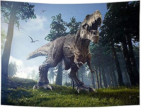 Amazon Co Jp Nd 恐竜 タペストリー ティラノザウルス トリケラトプス ブレキオサウルス 白亜紀 ジュラシック 怪獣 風景 大判 大きい 部屋 飾り インテリア おしゃれ オンライン授業 背景布 デザイン３ ホーム キッチン