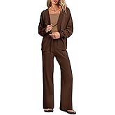 Tankaneo Womens 2 Piece Sweater Sets Oversized Tie Front Cardigan Elastic Waist Pants 2025 Matching Loungewear
