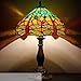 WERFACTORY Tiffany Table Lamp Green Yellow Stained Glass Dragonfly Style Bedside Lamp Reading Desk Light 12X12X18 Inches Decor Bedroom Living Room Home Office S009G Series