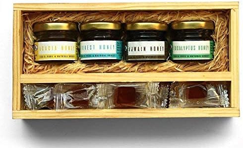 THE HONEY SHOP - Honey Bliss Gift Hamper - Natural & Unique, Packed in Hand Crafted Pine Wood Box (Pack of 5)