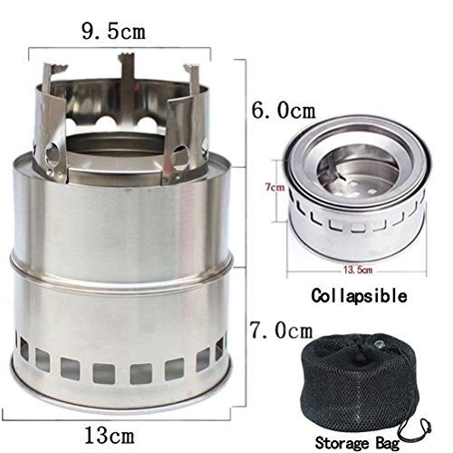 Portable Camping stove, OUSPOTS Lightweight backpacking stove fit for Charcoal, Wood, Solid alcohol