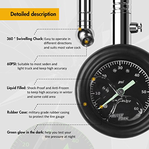 image for AULLY PARK Tire Air Pressure Gauge 60 PSI Accurate with Large 2.5