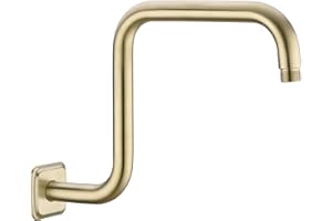 TRUSTMI 13 Inch S-Shape Shower Arm with Flange, Stainless Steel Pipe Extra Long Replacement Shower Head Holder, Brushed Gold