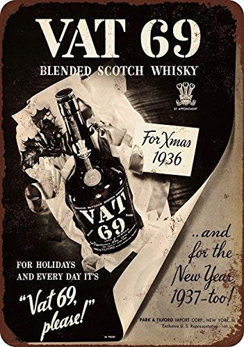 qidushop 1936 Vat 69 Scotch Whiskey Vintage Reproduction Retro Metal Wall Decor Art Shop Man Cave Bar Garage Aluminum 20 x 30cm Sign