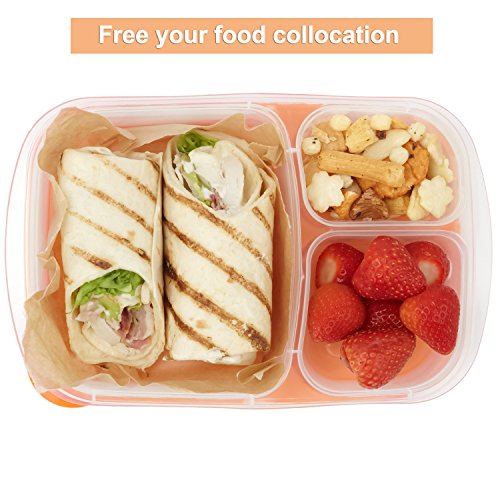 Meal Prep Containers,Bento Lunch Box,Reusable 3-Compartment Easy Open Safe Plastic Divided Food Storage Container Boxes for Kids Children Adults,Microwave,Dishwasher and Freezer BPA Free(6 Pcs)
