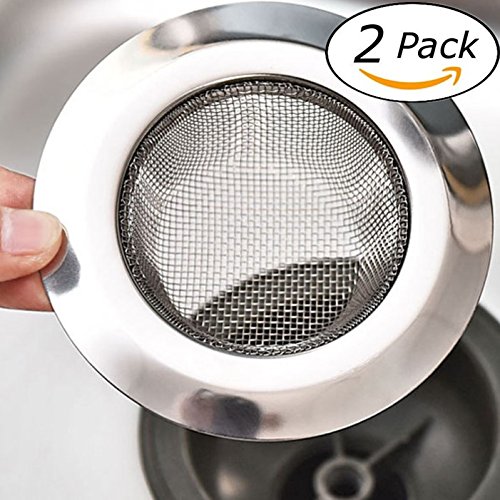 2 Pcs Stainless-Steel Kitchen Mesh Silver Sink Strainer Large Wide Rim 4.5" Diameter,Perfect for Kitchen Sinks