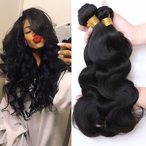 Shireen 8A Brazilian Body Wave Remy Human Hair 100% Unprocessed Virgin Human Hair Extensions 3-pack Bundles Total Natural Black Color Can be Dyed (16 18 20)