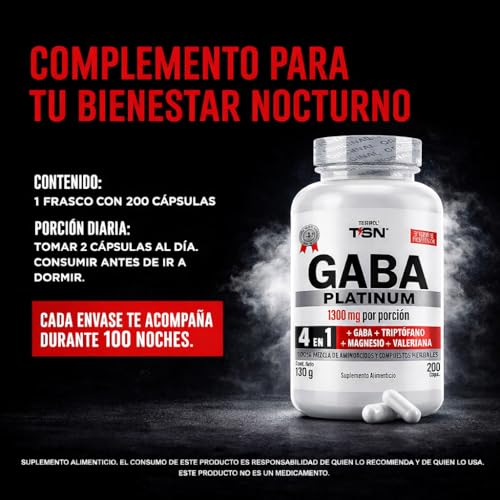 Gaba Platinum | Fórmula 4 En 1 | Gaba 750mg, Triptofano, Magnesio, Valeriana y Vit B1 | Apoyo a tu Rutina de Descanso | Testrol TSN 200 Cápsulas.