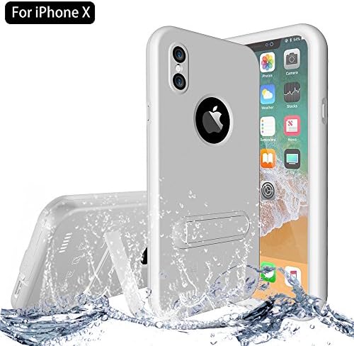 iPhone X Waterproof Shockproof case, NewTsie Full-body Protective Snowproof Dirtproof with Built-in Screen Protector Case Cover for iPhone X/iPhone 10 [Kickstand Feature] (P-White)