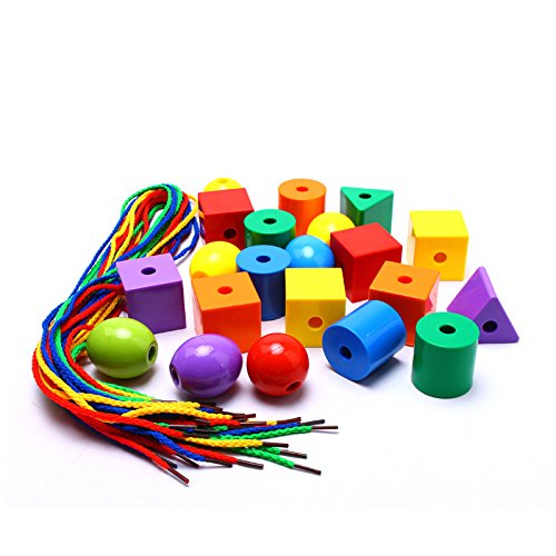 JUMBO PRIMARY STRINGING BEAD SET with 30 Biggest Lacing Beads in the Market and 4 Laces ,for Toddlers and Babies, 4 Strings,Occupational Therapy