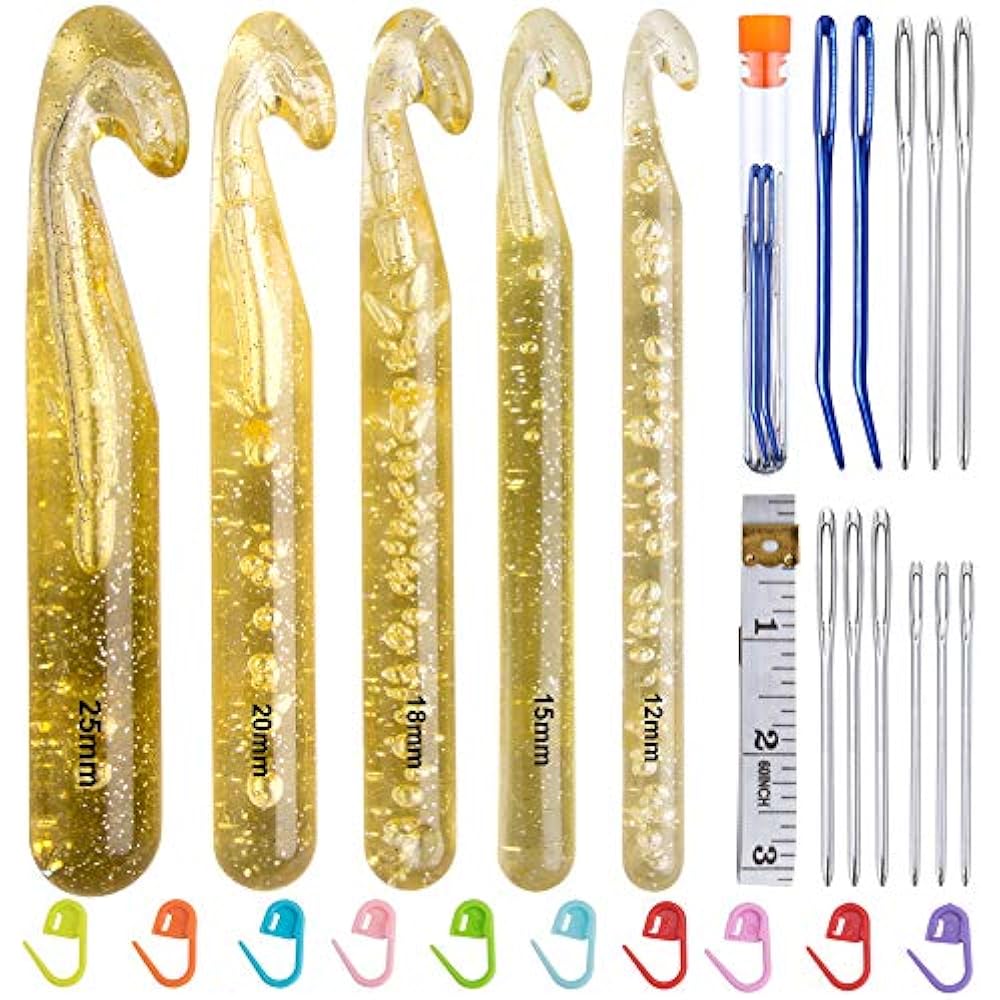 Large Crochet Hooks Set, 5PCS 12mm(P)25mm(U) Handcrafted Knitting