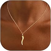 U7 Italian Horn Necklace for Men Women,Stainless Steel/Black/Gold Horn Necklace,Lucky Amulet Cornicello Pendant