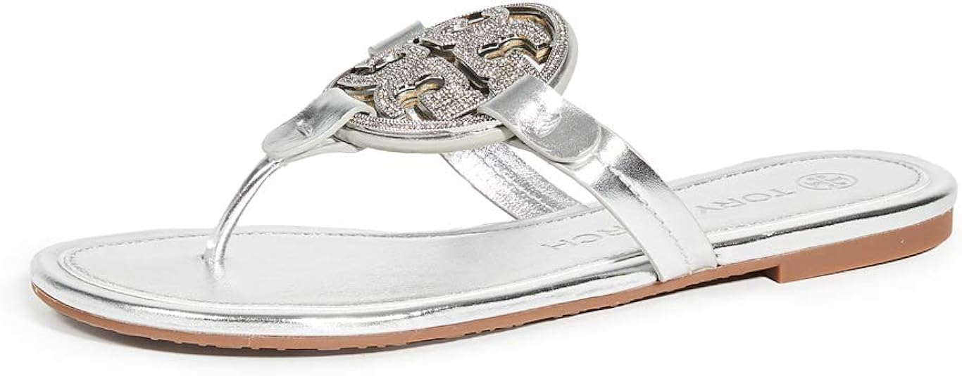 Tory Burch Women's Silver Embellished Leather Sandals Amazon.ca Shoes