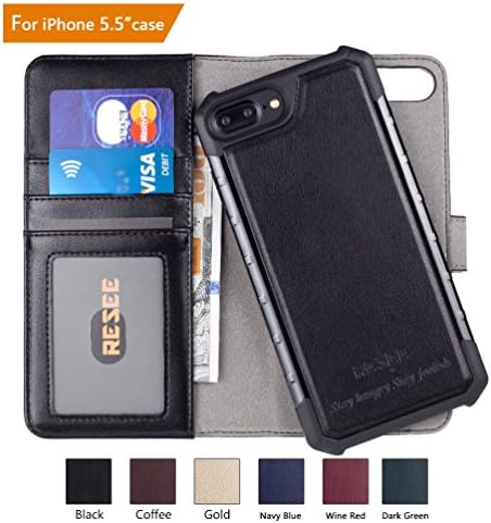 iPhone 8/7/6s/6 Plus Wallet Case, RESEE [Detachable 2 in 1 Cover] PU leather Magnetic Case Flip Cover With Card Holder RFID Blocking Shock Absorption For iPhone 5.5 Inch - Black