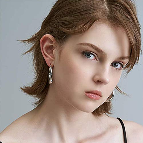 DOMEI Thick Chunky Hoop Earrings Gold, Chunky Gold Hoop Earrings Small, 14k Gold Plated Chunky Tube Hoop Earrings for Women (Silver)