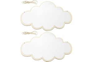 NOLITOY 2Pcs Cute Cloud Shape Hanging Mirrors with Wooden Frame Shatterproof Acrylic Wall Mirrors for Kids Bedroom Nursery Ba