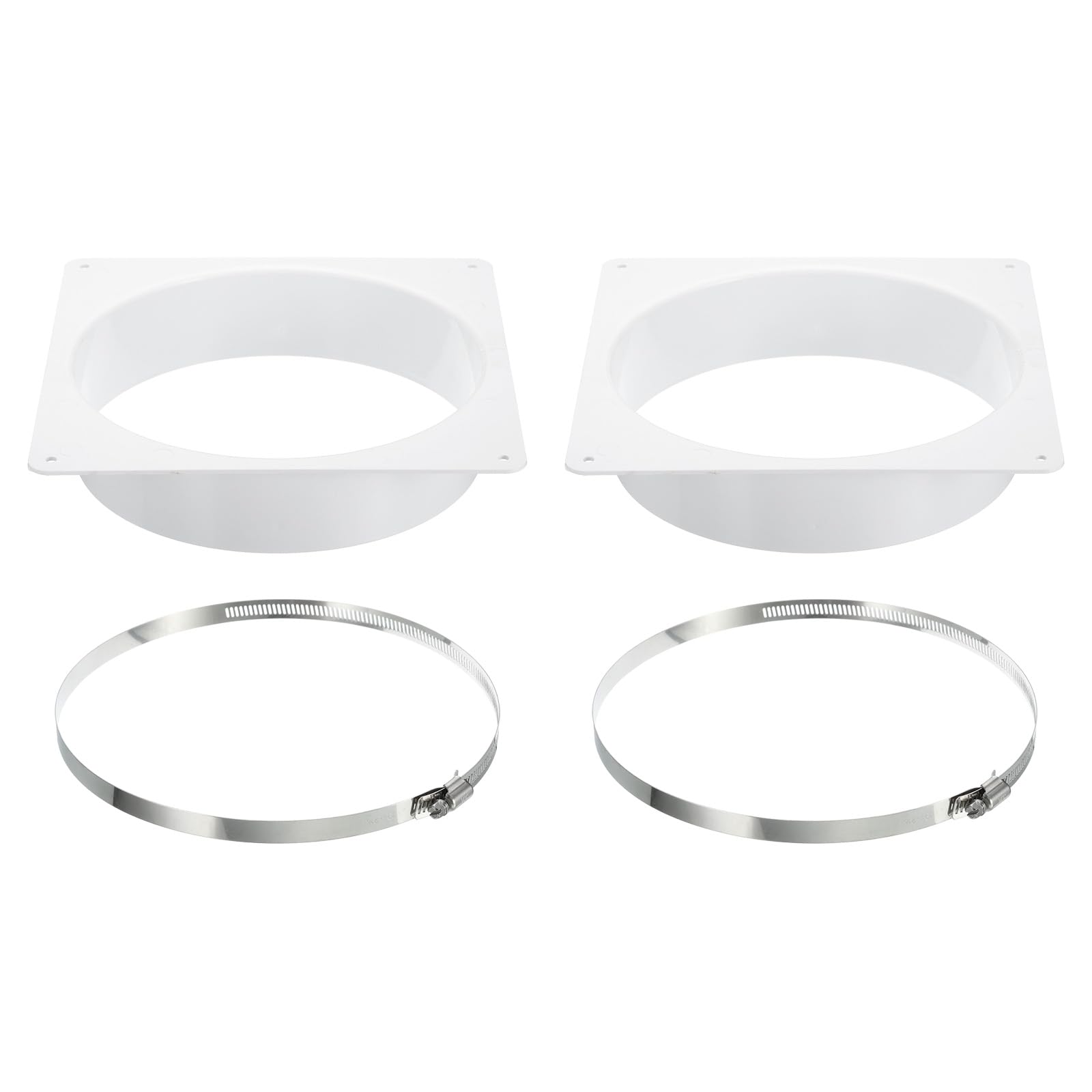 PATIKIL 8" Duct Connector Flange, 2 Pack Dryer Vent Wall Plate Square to Round Straight with Clamp for Air Heating Cooling Ventilation Exhaust Fan, White