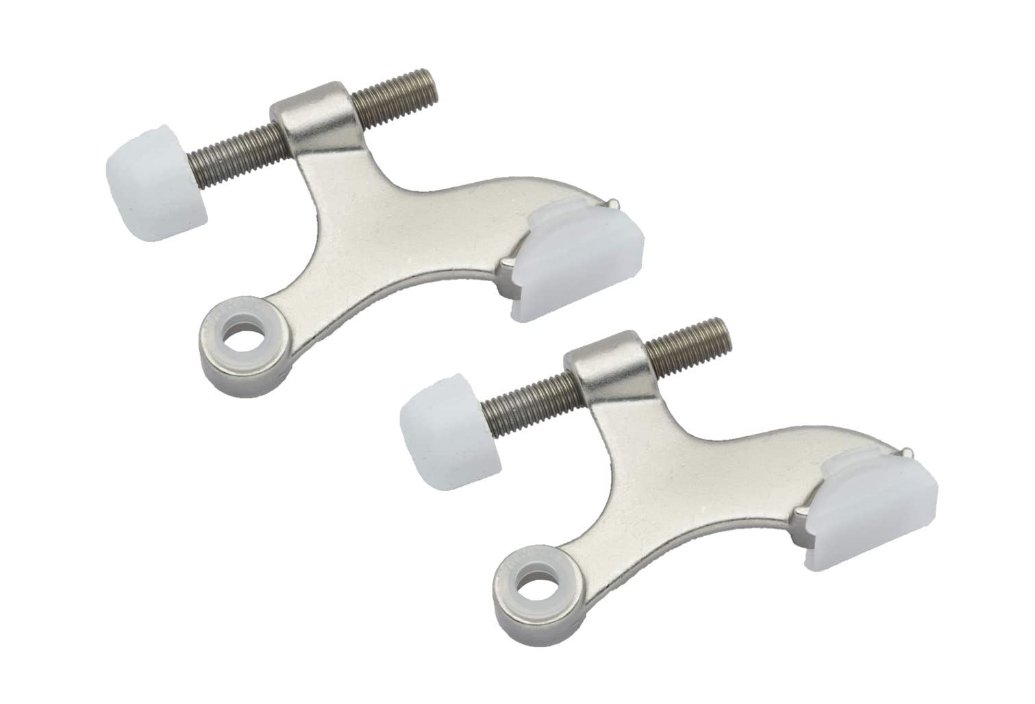 QCAA Hinge Pin Door Stopper, Zinc Die Cast, Satin Nickel, with White Rubber Bumper Tip, 2 Pack, Made in Taiwan