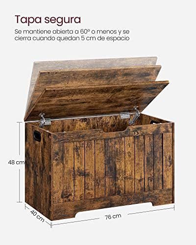 Baúl Almacenaje, Banco para Entrada con 2 Bisagras de Seguridad, Estilo Rústico, 40 x 76 x 48 cm, para Pasillo, Dormitorio, Salón, Marrón Rústico LHS011T01