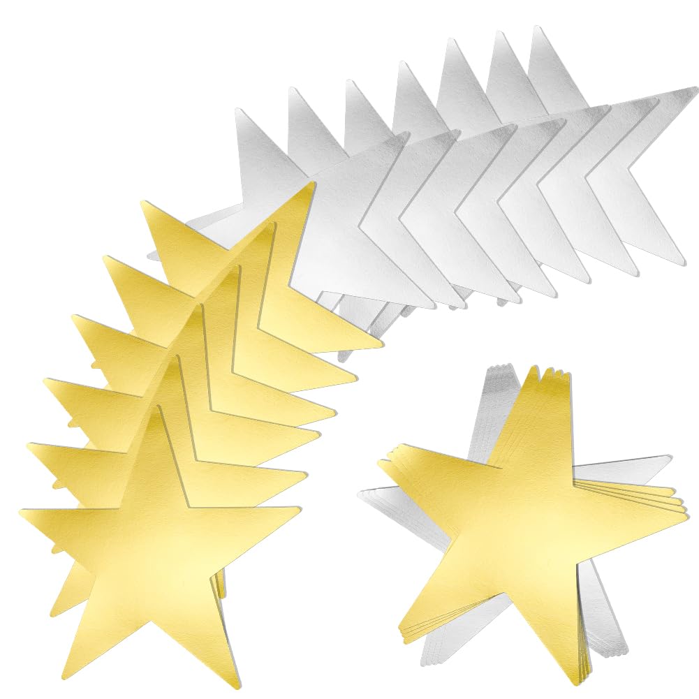 SOFPLATE 36Pcs 11 Inch Star Cutout Paper Glitter Stars Silver Golden Double Sided Printed Shiny Glitters Shimmer Art Confetti Cutout for DIY Crafting Bulletin Board Classroom Wall Party Decor Supplies