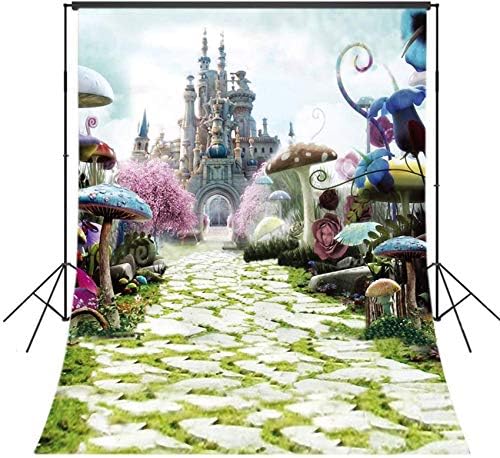 おとぎ話 城 背景幕 写真用 5x7フィート 不思議の国のアリス ファンタジー 春 マッシュルーム アニメ 背景 子供 新生児 誕生日パーティー ベビーシャワー 撮影ブース小道具