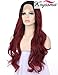 K'ryssma Ombre Wine Red Lace Front Wigs Synthetic, Dark Roots Burgundy Synthetic Wigs for Women Long Wavy Lace Wig Heat Resistant