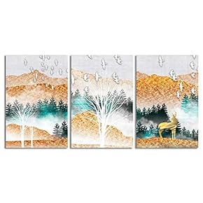 Canvas Wall Art Abstract Forests Painting Artwork for Home Prints Framed - 16"x24" x 3 Panels