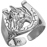 Horse Head Personalized Open Ring for Men Retro Trendy Horseshoe Punk Knuckle Middle Comfort Fit Finger Band U Shaped Fashion Rings Birthday Valentine's Day Gift for Dad