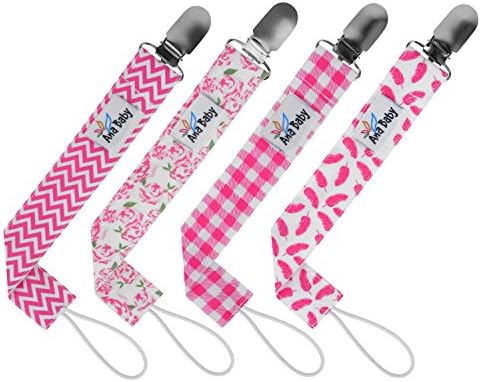 Premium Pacifier Clip by Ana Baby for Girls-4 Pack Stylish Design-Teething Ring Holder ,Perfect Baby Shower Gift Set