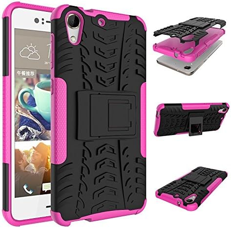 DWay HTC 728 Case Hybrid Armor Design with Stand Feature Detachable Dual Layer Protective Shell Hard Phone Back Cover Case for HTC Desire 728 5.5 inches (Rose Red)