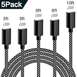 TNSO MFi Certified Phone Cable 5 Pack[3/3/6/6/10FT] Extra Long Nylon Braided USB Charging & Syncing Cord Compatible with Phone Xs/Max/XR/X/8/8Plus/7/7Plus/6S/6S Plus/SE/Pad/Nan More